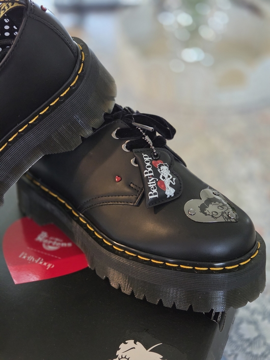 Dr. Martens Shoes - Dr. Martens X Betty Boop Heart Black Leather Accent Lace-Up Shoes